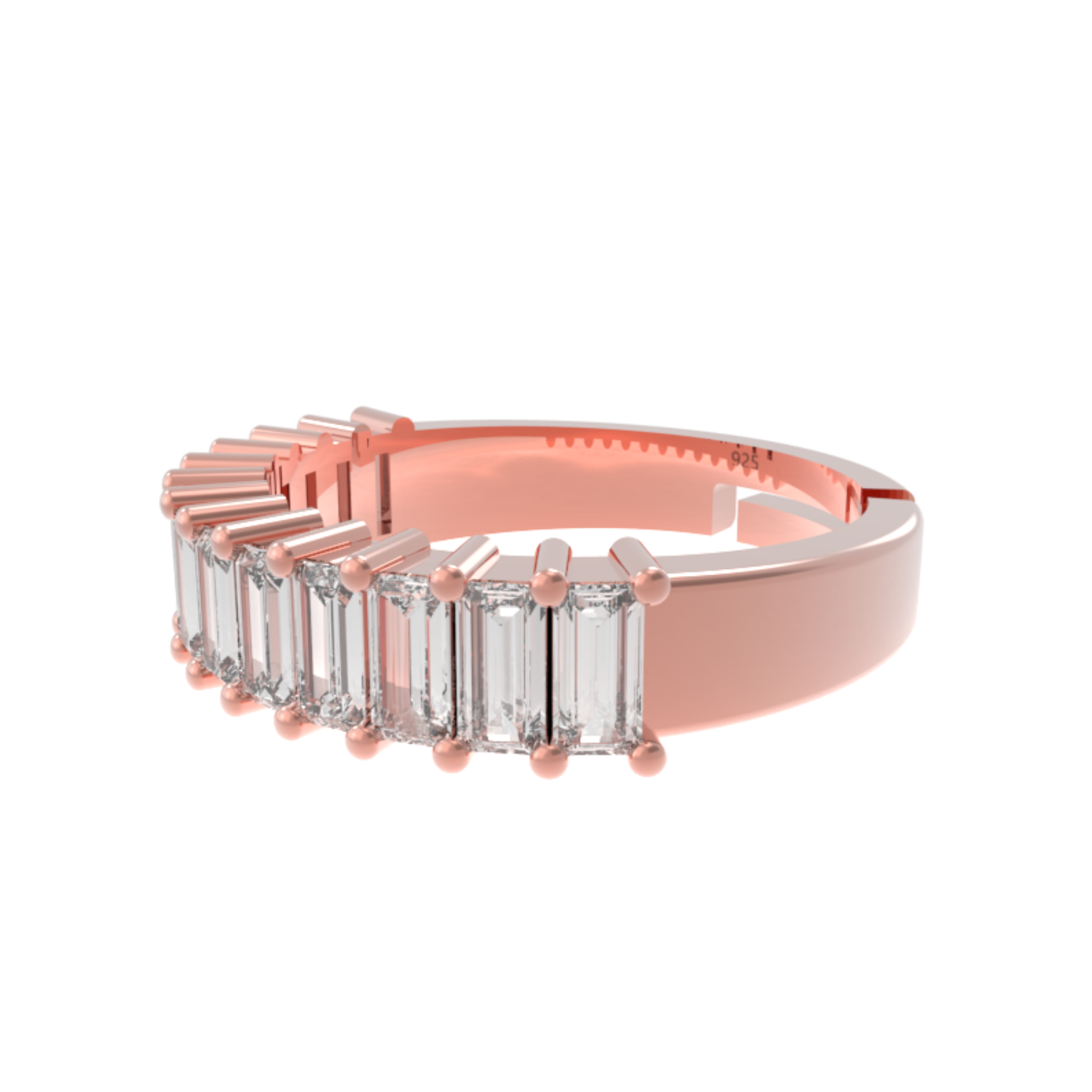 Baguette Cut Half Eternity Band Rose Gold Plated, Hallmarked 925 Sterling Silver